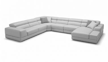 Domino piękny skórzany narożnik modułowy, skórzana sofa z regulowanymi zagłówkami, sofa z włoskiej skóry, sofa ze skóry grupy Mastrotto tylko w Delux Deco, narożnik skórzany ze stolikiem