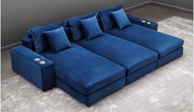 Munich domowa sofa kinowa z uchwytami na kubeczki, sofa kinowa z szezlongiem, sofa kinowa ze zdejmowanymi pokrowcami Kinowa, sofa kinowe XL, wyjątkowo wygodna sofa kinowa, welurowa sofa kinowe, szenilowa sofa kinowa, sofa kinowa z bardzo szeroką otomaną, 