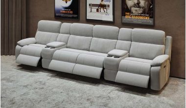 Novell Domowe Fotele Kinowe 4 osobowe z funkcją relaks, jakość mechanizmów relaks Leggett&Platt, fotele z pufiastymi poduszkami, wyjątkowo wygodne fotele relaks, fotele z szerokimi siedziskami, fotele w pięknym zamszu, fotele z konsolą i USB