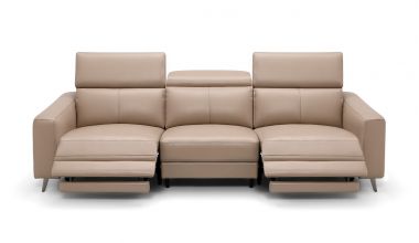 Palazzo Sofa z podwójną funkcją relaks, sofa z podwójnymi silnikiem, sofa z otwieranym zagłówkiem i podnóżkiem, sofa 4 osobowa, sofa z włoskiej skóry, sofa z kątowymi nóżkami, sofa z czarnymi nóżkami, piękna wygodna sofa