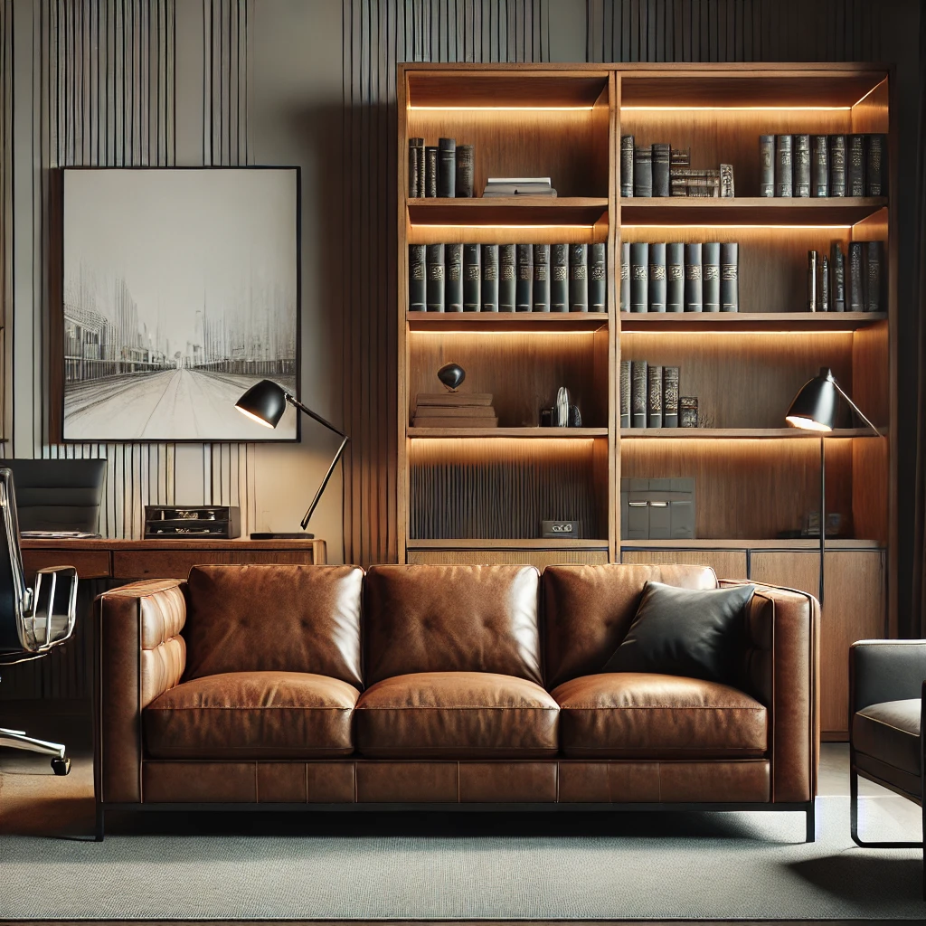 zadbana skórzana sofa w biurze