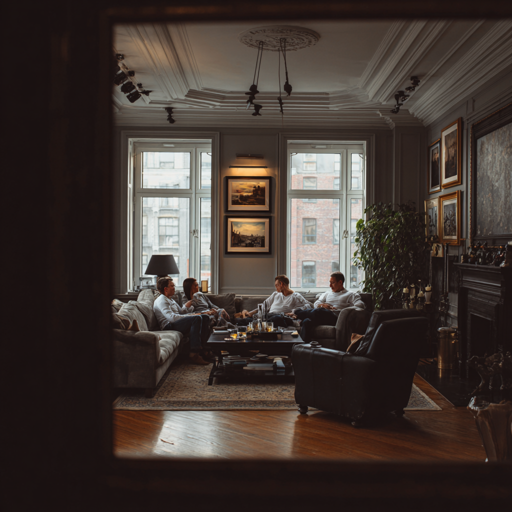 ludzie siedzą na sofach i rozmawiają