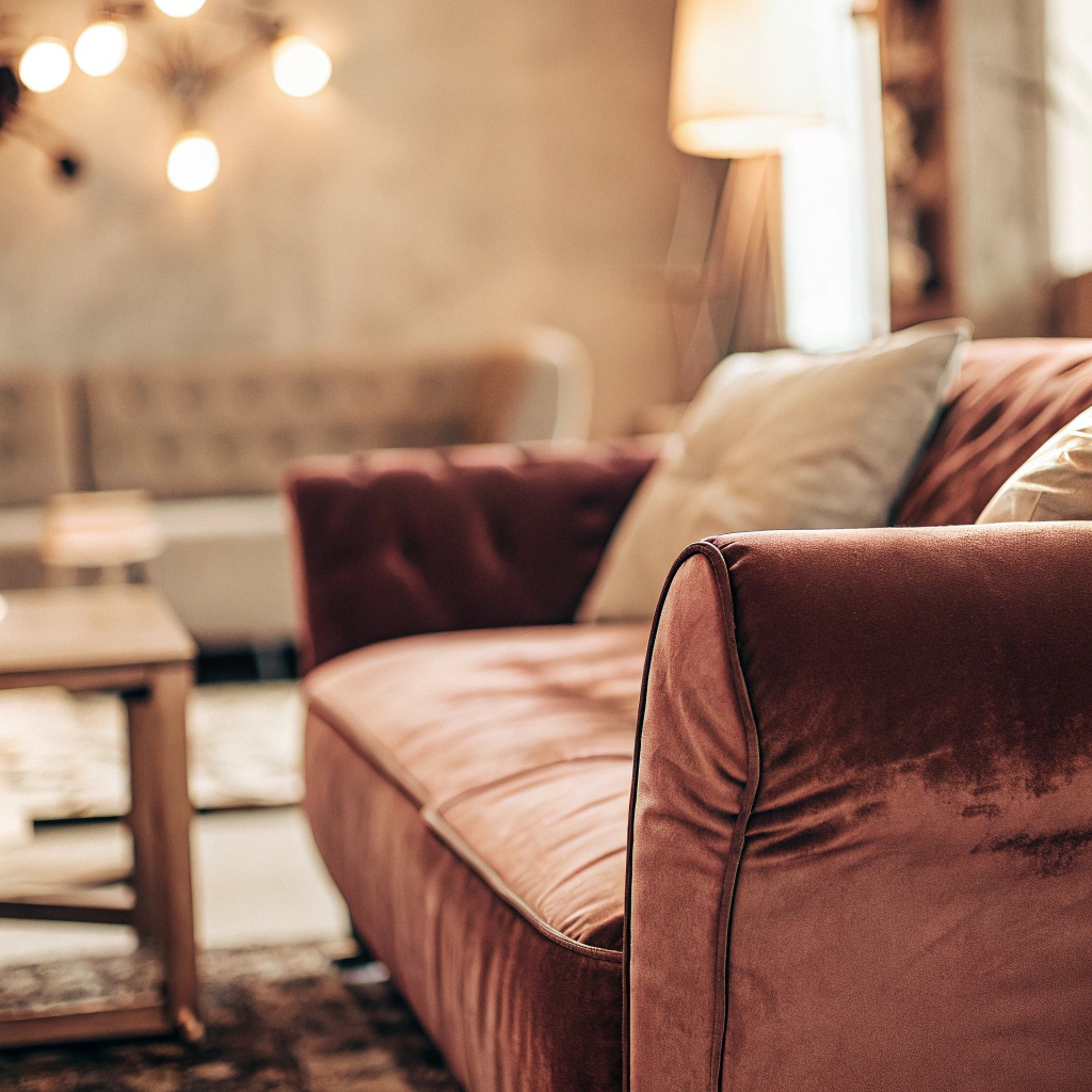 welurowa sofa z bliska