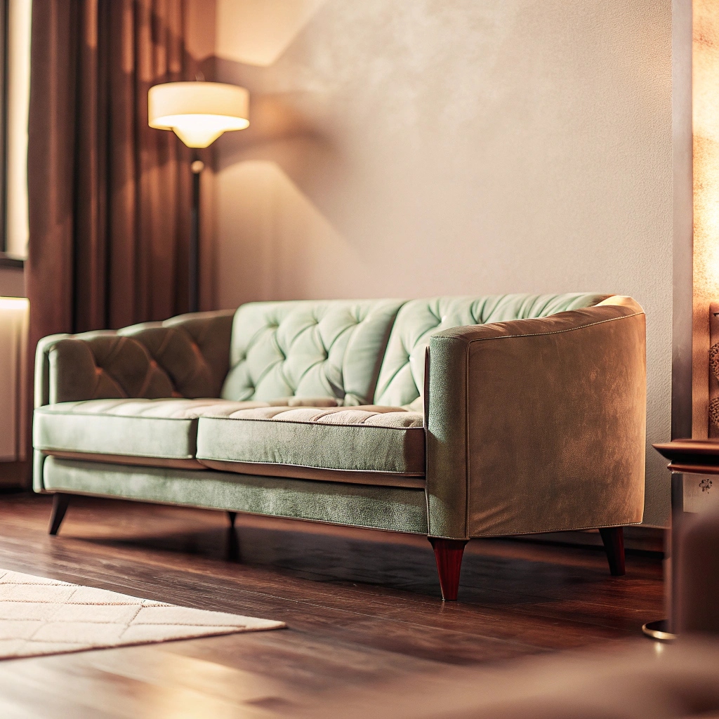 sofa welurowa w zielonym kolorze